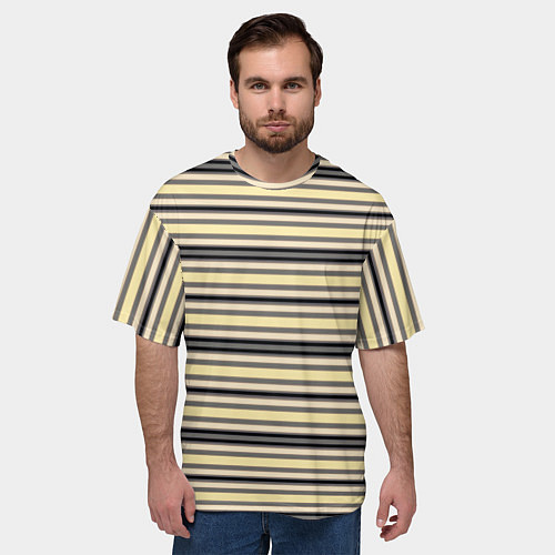 Мужская футболка оверсайз Полосатый жёлто-серый / 3D-принт – фото 3
