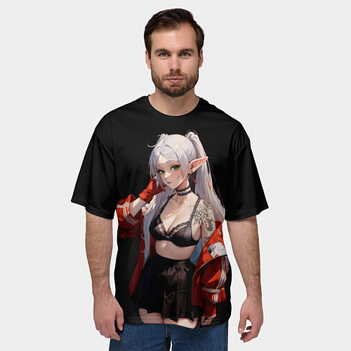 Мужская футболка оверсайз Фрирен в красной куртке / 3D-принт – фото 3