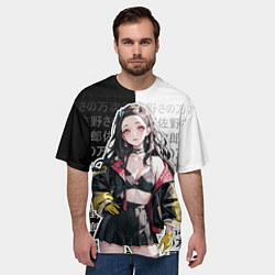 Футболка оверсайз мужская Стильная Незуко из аниме - иероглифы, цвет: 3D-принт — фото 2