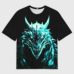 Футболка оверсайз мужская Стальной голубой кибер-дракон, цвет: 3D-принт