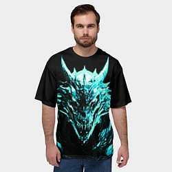 Футболка оверсайз мужская Стальной голубой кибер-дракон, цвет: 3D-принт — фото 2