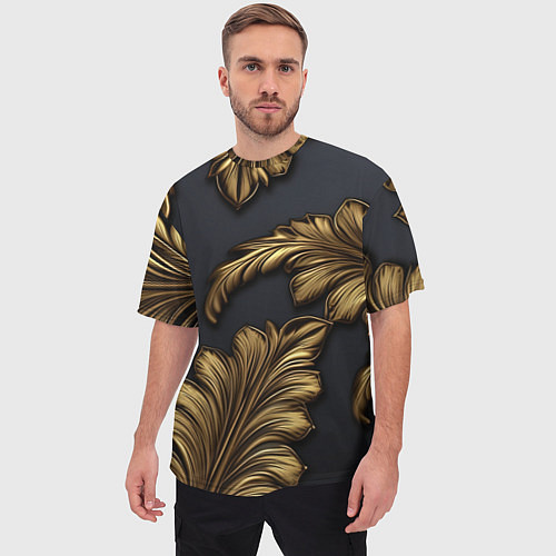 Мужская футболка оверсайз Золотые узоры в виде листьев / 3D-принт – фото 3