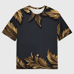 Мужская футболка оверсайз Золотые объемные листья на черном