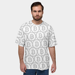 Футболка оверсайз мужская Биткоин патерн на белом фоне, цвет: 3D-принт — фото 2