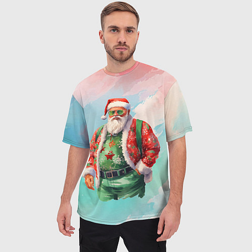 Мужская футболка оверсайз Санта в стильном костюме / 3D-принт – фото 3