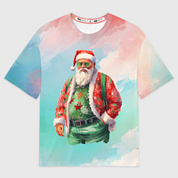 Футболка оверсайз мужская Санта в стильном костюме, цвет: 3D-принт