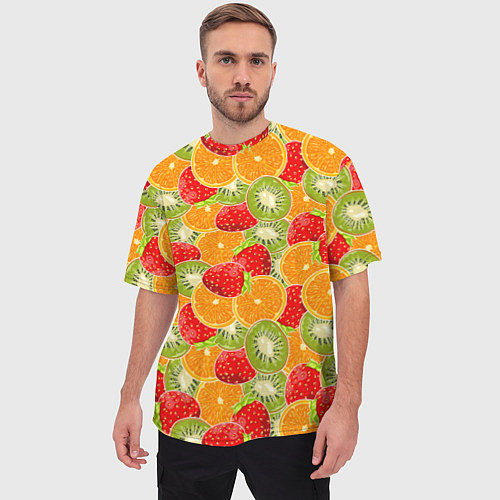 Мужская футболка оверсайз Сочные фрукты и ягоды / 3D-принт – фото 3