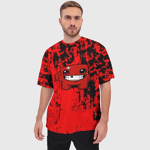 Мужская футболка оверсайз Super Meat Boy краски / 3D-принт – фото 3