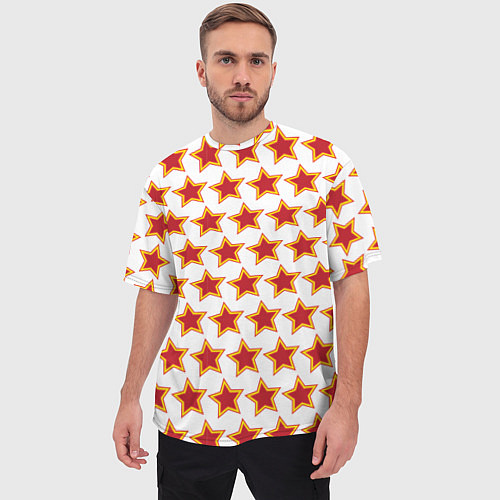 Мужская футболка оверсайз Красные звезды с контуром / 3D-принт – фото 3
