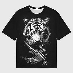 Футболка оверсайз мужская Тигр с винтовкой, цвет: 3D-принт