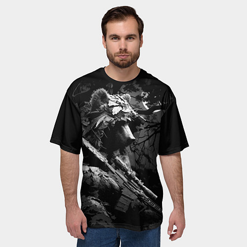 Мужская футболка оверсайз Медведь ночной снайпер / 3D-принт – фото 3