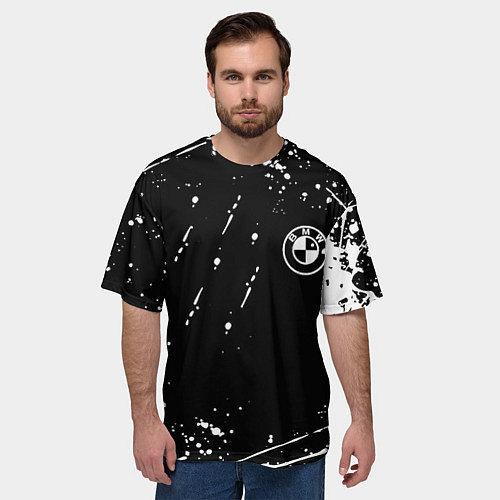 Мужская футболка оверсайз BMW белые краски про спорт / 3D-принт – фото 3