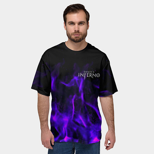 Мужская футболка оверсайз Dantes Inferno flame neon / 3D-принт – фото 3