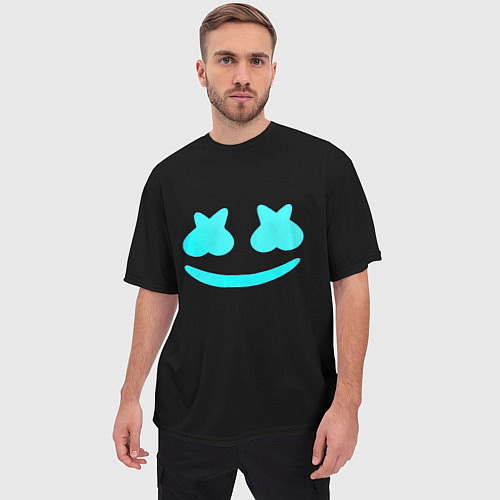 Мужская футболка оверсайз Маршмеллоу голубое лого / 3D-принт – фото 3