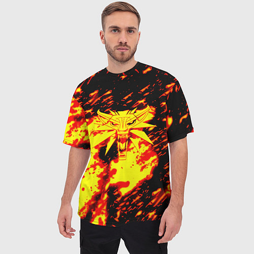 Мужская футболка оверсайз Ведьмак огненное лого / 3D-принт – фото 3
