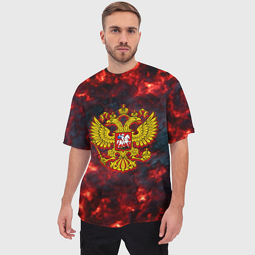 Мужская футболка оверсайз Герб РФ лава огненный герб / 3D-принт – фото 3