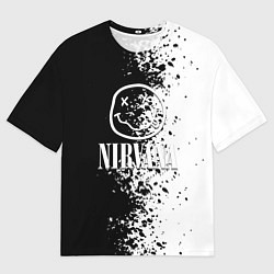 Футболка оверсайз мужская Nirvana чернобелые краски рок, цвет: 3D-принт