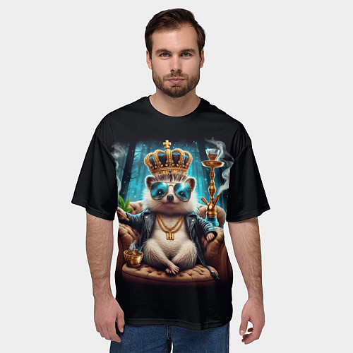 Мужская футболка оверсайз Ёжик в тумане с дымом кальяна / 3D-принт – фото 3