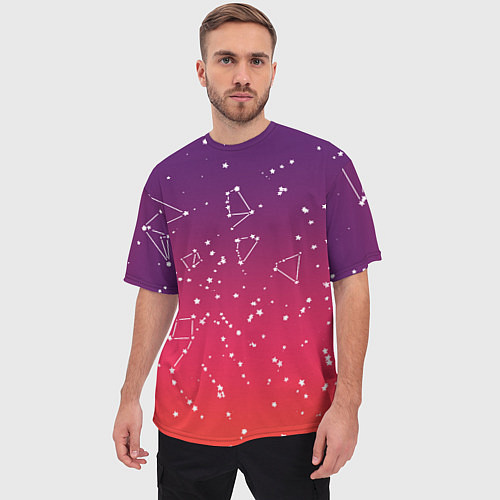 Мужская футболка оверсайз Созвездия в розовом небе / 3D-принт – фото 3