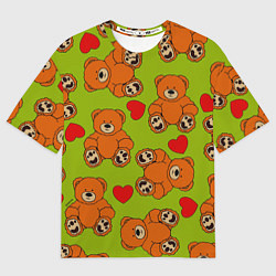Футболка оверсайз мужская Плюшевые мишки и сердечки, цвет: 3D-принт