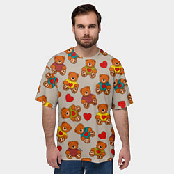 Футболка оверсайз мужская Мишки в свитерах и сердечки, цвет: 3D-принт — фото 2
