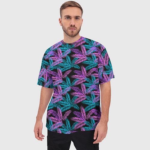 Мужская футболка оверсайз Тропические пальмовые листья / 3D-принт – фото 3