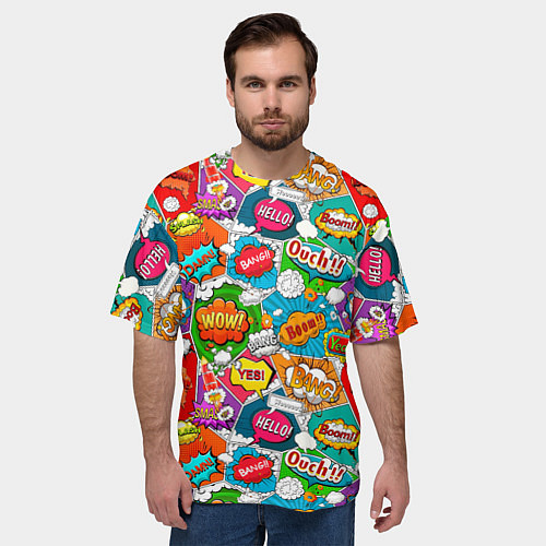 Мужская футболка оверсайз Bang Boom Ouch pop art pattern / 3D-принт – фото 3
