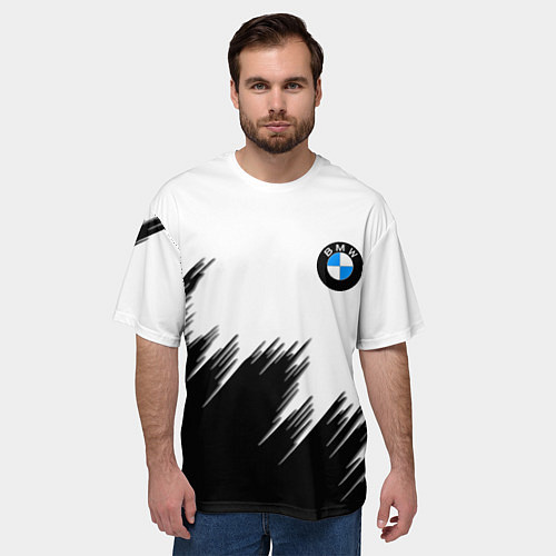 Мужская футболка оверсайз BMW чёрные штрихи текстура / 3D-принт – фото 3