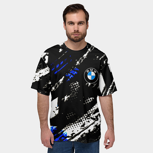 Мужская футболка оверсайз BMW stripes color auto sport / 3D-принт – фото 3