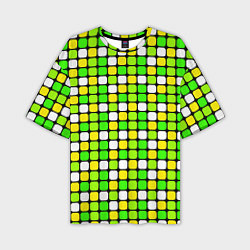 Футболка оверсайз мужская Салатовые и белые квадраты, цвет: 3D-принт
