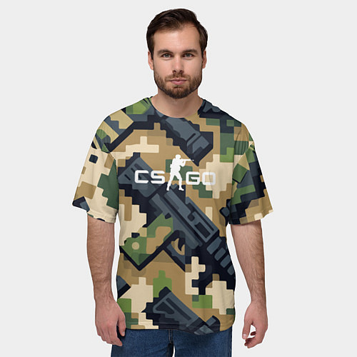 Мужская футболка оверсайз Counter Strike - pixel military pattern / 3D-принт – фото 3