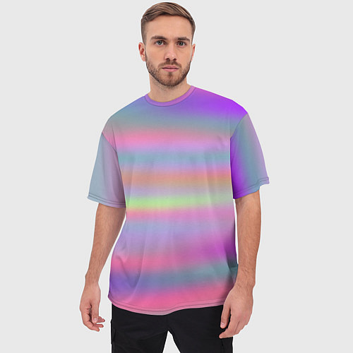 Мужская футболка оверсайз Голографические неоновые полосы / 3D-принт – фото 3