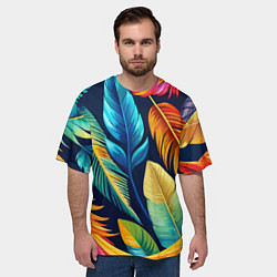 Футболка оверсайз мужская Пёстрые пёрышки попугаев, цвет: 3D-принт — фото 2