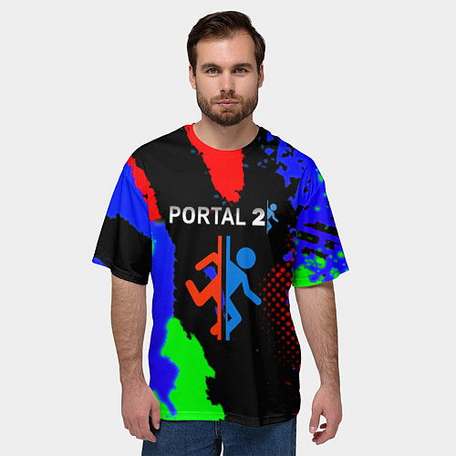 Мужская футболка оверсайз Portal 2 краски сочные текстура / 3D-принт – фото 3