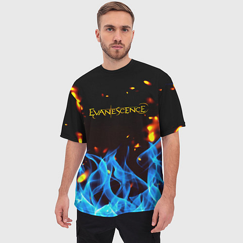 Мужская футболка оверсайз Evanescence огонь рок группа / 3D-принт – фото 3