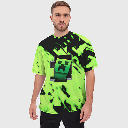Мужская футболка оверсайз Minecraft зеленый паттерн крипер / 3D-принт – фото 3