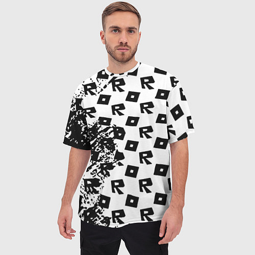 Мужская футболка оверсайз Roblox pattern game black / 3D-принт – фото 3