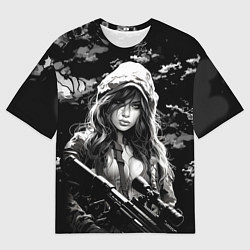 Футболка оверсайз мужская Брюнетка снайпер, цвет: 3D-принт