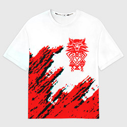 Футболка оверсайз мужская Ведьмак геральт красные краски лого волк, цвет: 3D-принт