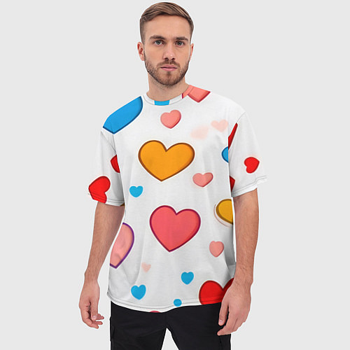 Мужская футболка оверсайз Сердца сердечки / 3D-принт – фото 3