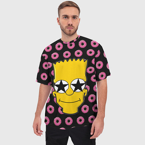 Мужская футболка оверсайз Барт Симпсон на фоне пончиков / 3D-принт – фото 3