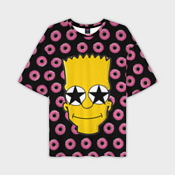 Мужская футболка оверсайз Барт Симпсон на фоне пончиков