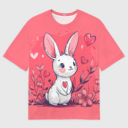 Футболка оверсайз мужская Зайчик с цветочками и сердечками, цвет: 3D-принт