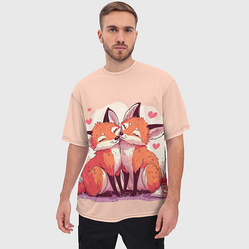 Мужская футболка оверсайз Влюбленные рыжие лисички / 3D-принт – фото 3