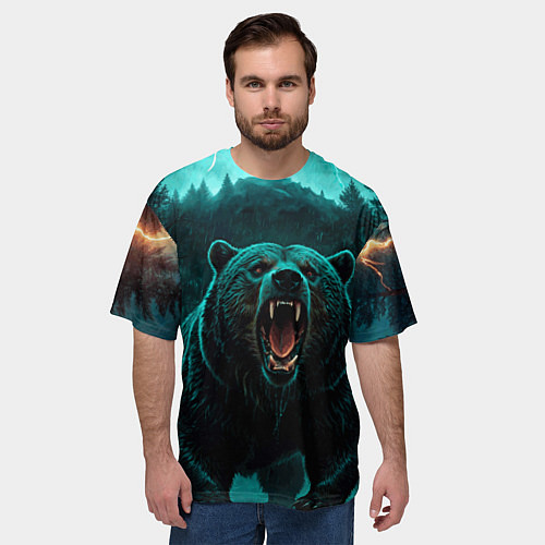 Мужская футболка оверсайз Царь тайги - медведь молнии / 3D-принт – фото 3