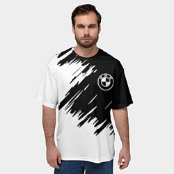 Футболка оверсайз мужская BMW sport краски черные разрывы, цвет: 3D-принт — фото 2