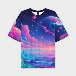 Футболка оверсайз мужская Fantastic space landscape - neon glow, цвет: 3D-принт