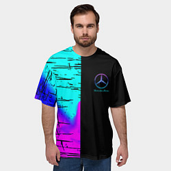 Футболка оверсайз мужская Mercedes benz неон текстура, цвет: 3D-принт — фото 2