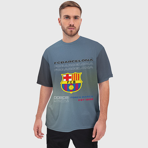 Мужская футболка оверсайз Футбольный клуб барселона, логотип / 3D-принт – фото 3