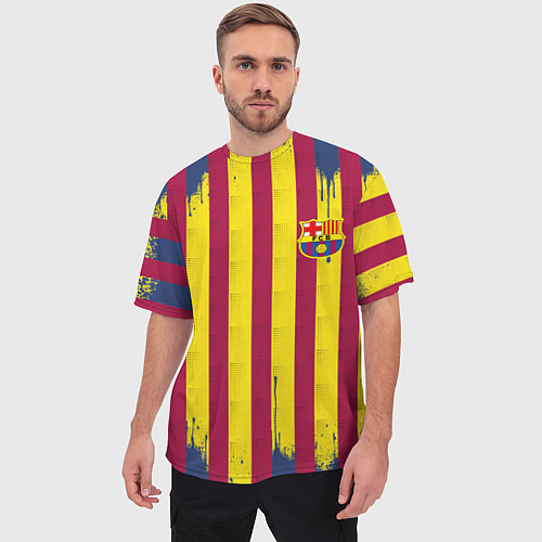 Мужская футболка оверсайз Полосатые цвета футбольного клуба Барселона / 3D-принт – фото 3